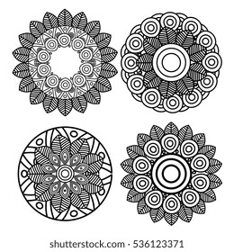 set mandala art decorative icon