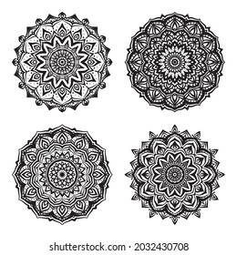 set of mandala art drawing vintage decorative vector