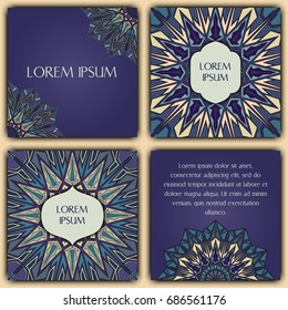 Set of mandala background cards. Vintage elements. Vector decorative retro greeting card or invitation design.