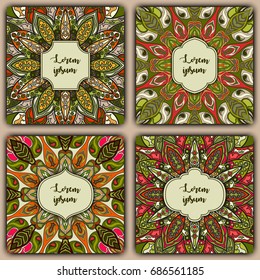 Set of mandala background cards. Vintage elements. Vector decorative retro greeting card or invitation design.