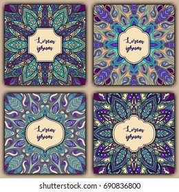 Set of mandala background cards. Vintage elements. Vector decorative retro greeting card or invitation design.