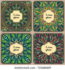 Set of mandala background cards. Vintage elements. Vector decorative retro greeting card or invitation design.
