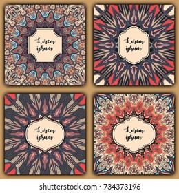 Set of mandala background cards. Vintage elements. Vector decorative retro greeting card or invitation design.
