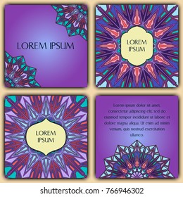 Set of mandala background cards. Vintage elements. Vector decorative retro greeting card or invitation design.