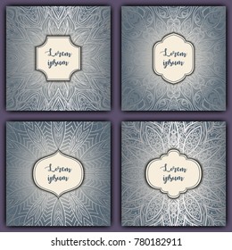 Set of mandala background cards. Vintage luxury glowing elements. Vector decorative retro greeting card or invitation design.
