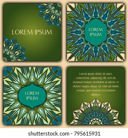 Set of mandala background cards. Vintage elements. Vector decorative retro greeting card or invitation design.