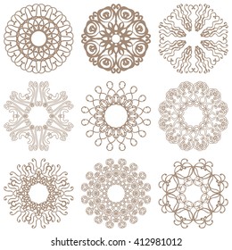 Set of mandala circle patterns. Hand drawn elements. Ancient Indian symbol of universe. Floral embroidery and lace motifs.