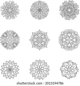 establecer la página de color de diseño de mandala o el diseño de impresión