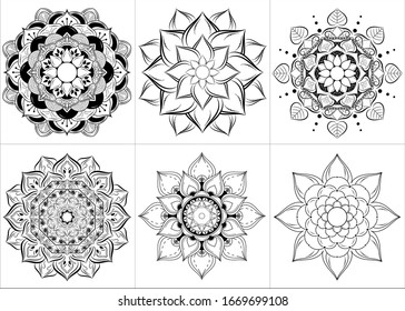 Set of mandala with floral ornament pattern,Vector mandala relaxation patterns unique design with nature style, Hand drawn pattern,Mandala template for page decoration cards, book, logos