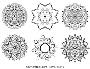 Set of mandala with floral ornament pattern,Vector mandala relaxation patterns unique design with nature style, Hand drawn pattern,Mandala template for page decoration cards, book, logos