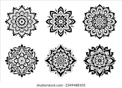 Juego de ilustraciones de vectores de flores de Mandala