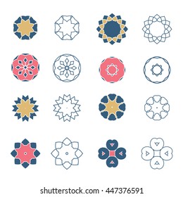 Set of mandala or geometric shapes, logo for decoration, vector illustrations
