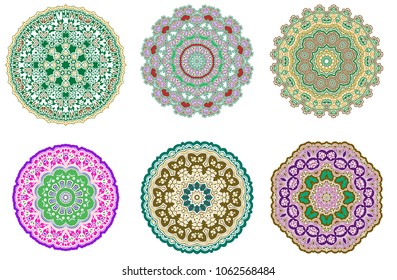 Set of Mandala Indian floral medallion pattern.Vintage decorative elements .Ethnic Mandala ornament.Vector Henna tattoo style. on isolate background for textile,greeting card, coloring book,print.