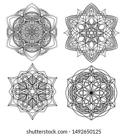 Set Mandala Line Vetor Black and White for coloring