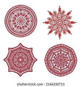 set mandala, mehendi ethnic element, decoration, ornament in a circle henna drawing, tattoo, vector