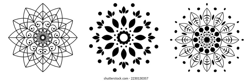 Set of mandala ornament. Vector illustration isolated on white background
