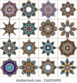 Set  mandala ornamental oriental simple icons.The circular pattern. Company logo, mark, emblem, element. Simple geometric logo. 