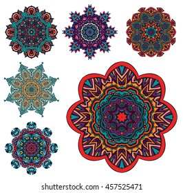 set of mandala pattern. Round circular Ornament elements for adult coloring books