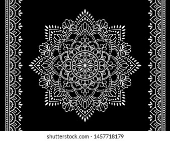 Set of mandala pattern and seamless border for Henna drawing and tattoo. Decoration in oriental, Indian style.