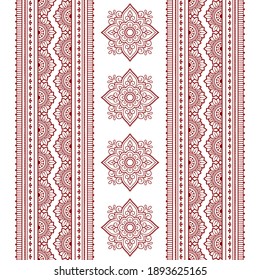 Set of mandala pattern and seamless border for Henna drawing and tattoo. Decoration in ethnic oriental mehndi, Indian style. Doodle ornament in black and white. Hand draw vector illustration.