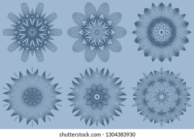 Set of Mandala Pattern. Traditional Indian Mandala. Orient Tribal Circle Sign Illustration. Vector Illustration. Pastel blue color.