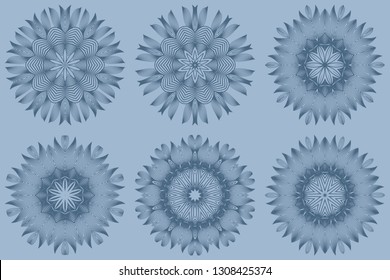 Set of Mandala Pattern. Traditional Indian Mandala. Orient Tribal Circle Sign Illustration. Vector Illustration. Pastel blue color.