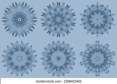 Set of Mandala Pattern. Traditional Indian Mandala. Orient Tribal Circle Sign Illustration. Vector Illustration. Pastel blue color.