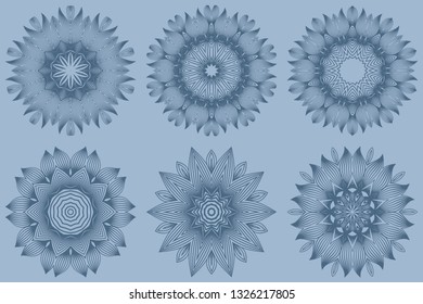 Set of Mandala Pattern. Traditional Indian Mandala. Orient Tribal Circle Sign Illustration. Vector Illustration. Pastel blue color.