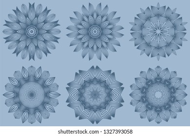 Set of Mandala Pattern. Traditional Indian Mandala. Orient Tribal Circle Sign Illustration. Vector Illustration. Pastel blue color.