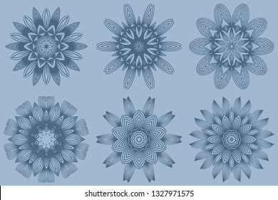 Set of Mandala Pattern. Traditional Indian Mandala. Orient Tribal Circle Sign Illustration. Vector Illustration. Pastel blue color.