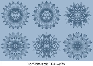 Set of Mandala Pattern. Traditional Indian Mandala. Orient Tribal Circle Sign Illustration. Vector Illustration. Pastel blue color.
