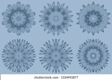 Set of Mandala Pattern. Traditional Indian Mandala. Orient Tribal Circle Sign Illustration. Vector Illustration. Pastel blue color.