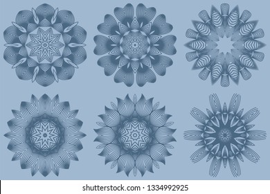 Set of Mandala Pattern. Traditional Indian Mandala. Orient Tribal Circle Sign Illustration. Vector Illustration. Pastel blue color.