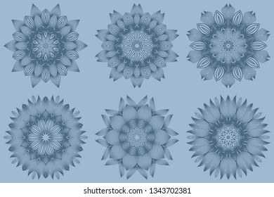 Set of Mandala Pattern. Traditional Indian Mandala. Orient Tribal Circle Sign Illustration. Vector Illustration. Pastel blue color.