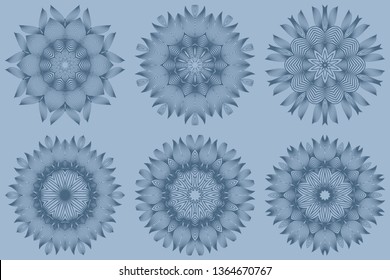Set of Mandala Pattern. Traditional Indian Mandala. Orient Tribal Circle Sign Illustration. Vector Illustration. Pastel blue color.
