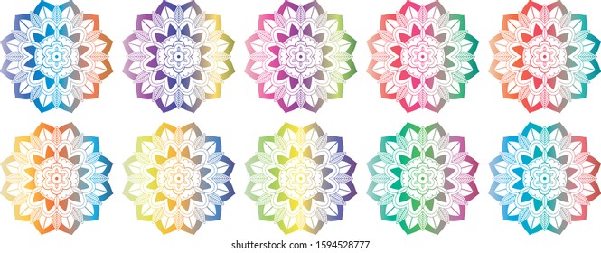 Set of mandala patterns in many colors illustration