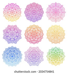 Set of mandala round gradient ornament pattern. Vintage decorative pattern in oriental style