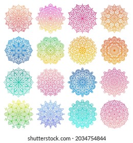Set of mandala round gradient ornament pattern. Vintage decorative pattern in oriental style
