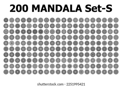 Set of mandala round ornaments. Circle geometric element made in vector. Perfect set for other types of designs, birthdays and other holidays, kaleidoscopes, medals, yoga, india, arabesque
