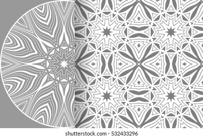 Set of Mandala and seamless patterns. Round vector ornament. Mandala, vectors decorative ornament elements. Islam Arabic Indian gray and white background