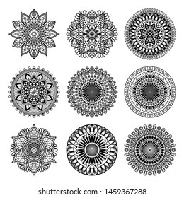 Set of mandala shape on white background, vector illustration