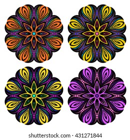 Set of Mandala, Tribal Ethnic Ornament, Islamic Arabic Indian Pattern. Vector Illustration. Can Used for Design Element, Scrap Booking, Templates, Fabric, Flyer, Brochure