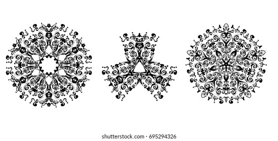 set Mandala. Vintage decorative elements colored blue. Oriental pattern, vector illustration. Islam, Arabic, Indian, moroccan,spain, turkish, pakistan, chinese, mystic, ottoman motifs.