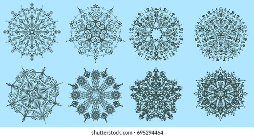 set Mandala. Vintage decorative elements colored blue. Oriental pattern, vector illustration. Islam, Arabic, Indian, moroccan,spain, turkish, pakistan, chinese, mystic, ottoman motifs.