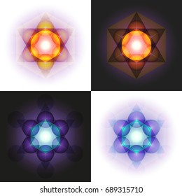 Set of mandalas based on Metatron's cube - sacred geometry figure. Vector illustration.