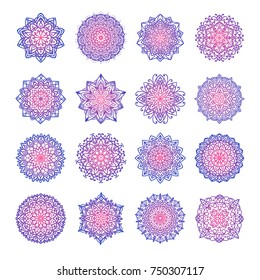 Set of mandalas. Collection of stylized vector ornaments. Template for embroidery. Sketches for henna tattoo