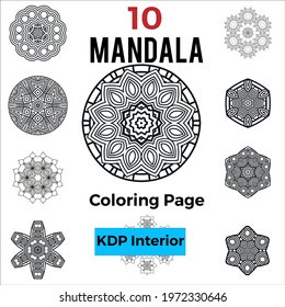 Set of mandalas for coloring book kdp interior. Floral mandala pack of 10. Decorative round ornament set with mandala art-Volume 3