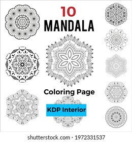 Set of mandalas for coloring book kdp interior. Floral mandala pack of 10. Decorative round ornament set with mandala art-Volume 5