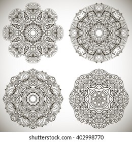 Set of Mandalas Coloring Illustration. Vintage decorative elements. Oriental pattern, vector illustration. Islam, Arabic, Indian, Turkish, Pakistan, Chinese, Ottoman motifs