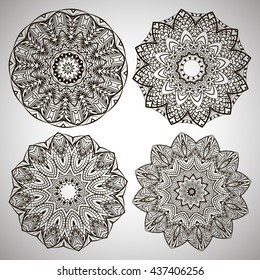 Set of Mandalas Coloring Illustration. Vintage decorative elements. Oriental pattern, vector illustration. Islam, Arabic, Indian, Turkish, Pakistan, Chinese, Ottoman motifs
